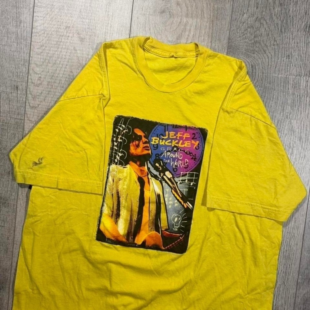 Vintage 2000s yellow Jeff Buckley grace around the world tour band t shirt
